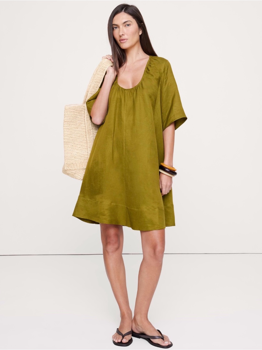 Banana Republic Olive Green Short Sleeve Mini Dress